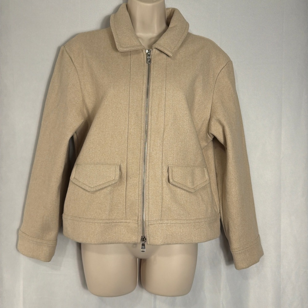 Banana Republic Jacket Full Zip Flap Pockets Tan Fleece Women Size S